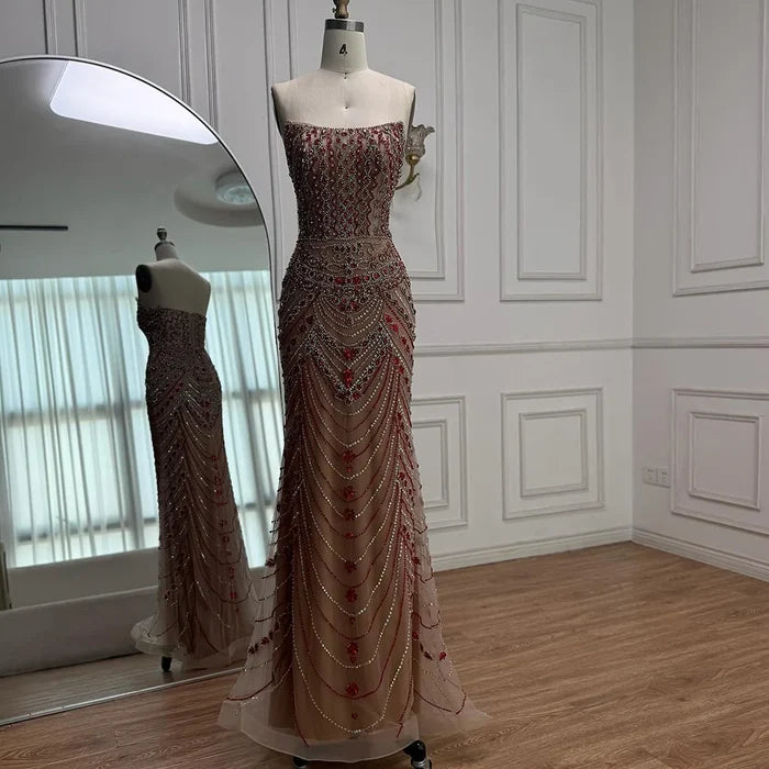 Luxury Green Beaded Saudi Arabic Evening Gown for Formal Occasion LA72842 - SERENE HILL