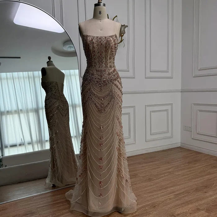 Luxury Green Beaded Saudi Arabic Evening Gown for Formal Occasion LA72842 - SERENE HILL