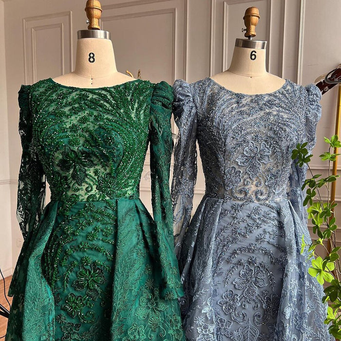 Luxury Green Muslim Arabic Mermaid Evening Dress with Overskirt LA71610A - SERENE HILL