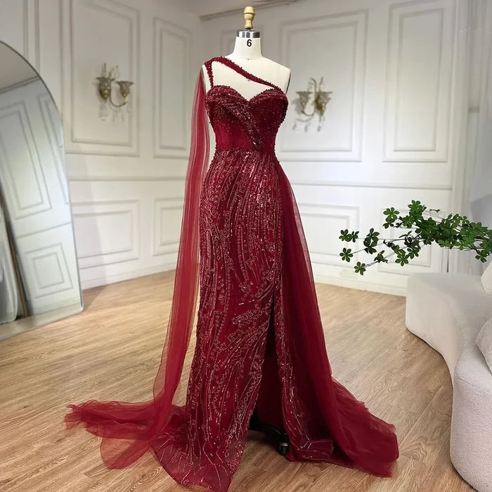 Luxury Green One Shoulder Mermaid Evening Dress with Cape LA72472 - SERENE HILL