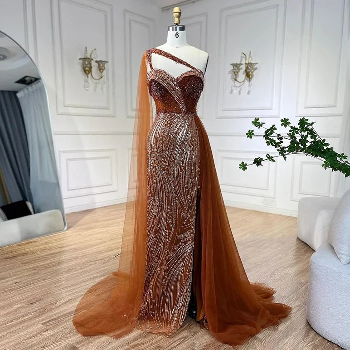 Luxury Green One Shoulder Mermaid Evening Dress with Cape LA72472 - SERENE HILL