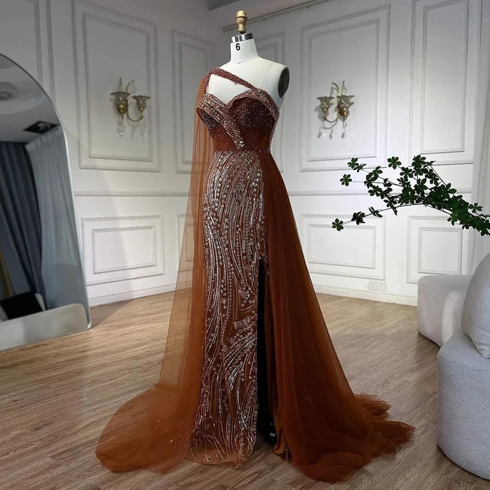 Luxury Green One Shoulder Mermaid Evening Dress with Cape LA72472 - SERENE HILL
