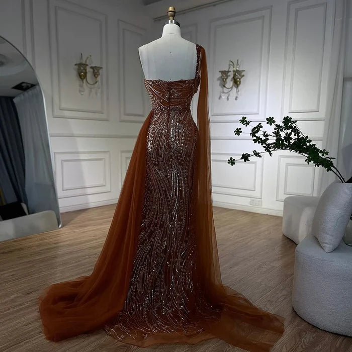Luxury Green One Shoulder Mermaid Evening Dress with Cape LA72472 - SERENE HILL