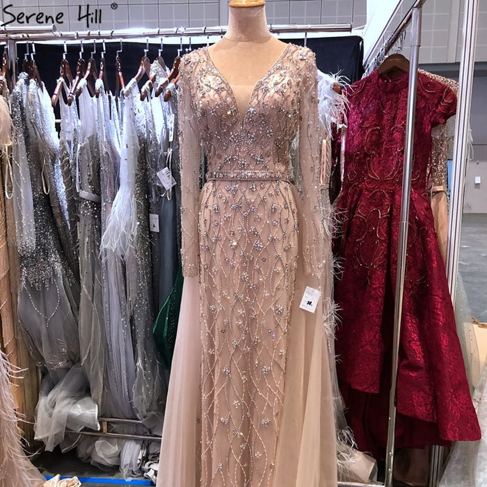 Luxury Grey Mermaid Evening Dress with Detachable Train and Diamond Beading LA70341 - SERENE HILL