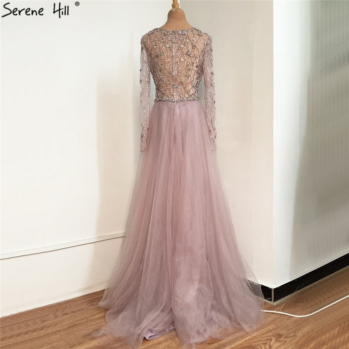 Luxury Grey Mermaid Evening Dress with Detachable Train and Diamond Beading LA70341 - SERENE HILL