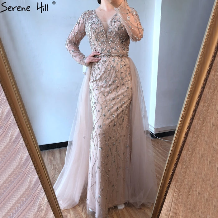 Luxury Grey Mermaid Evening Dress with Detachable Train and Diamond Beading LA70341 - SERENE HILL