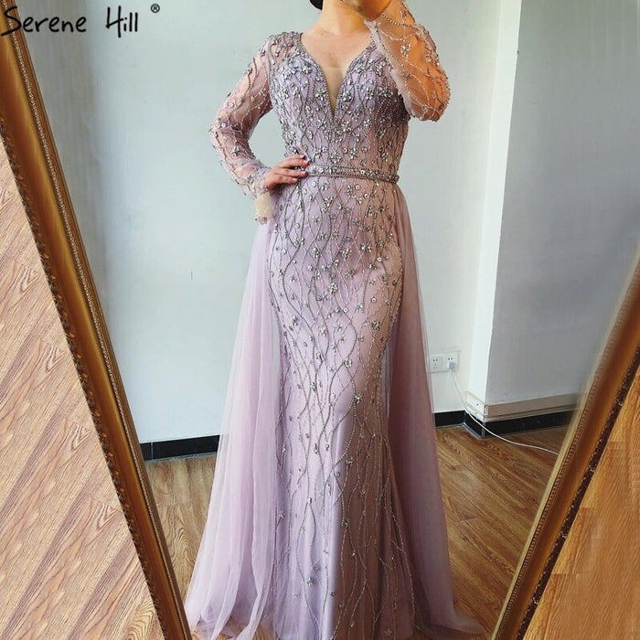 Luxury Grey Mermaid Evening Dress with Detachable Train and Diamond Beading LA70341 - SERENE HILL