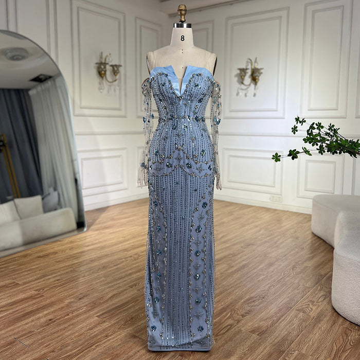 Luxury Lilac Beaded Mermaid Evening Dress with Gloves LA72333 - SERENE  HILL