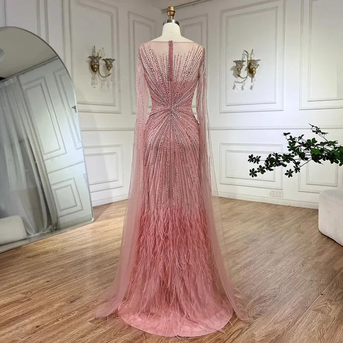 Luxury Lilac Feathers Evening Dresses with Cape Sleeves LA72036 - SERENE HILL