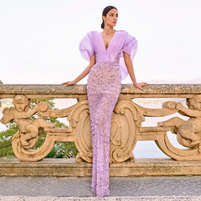 Luxury Lilac Long Evening Dress for Women Wedding Party LA71888 - SERENE HILL