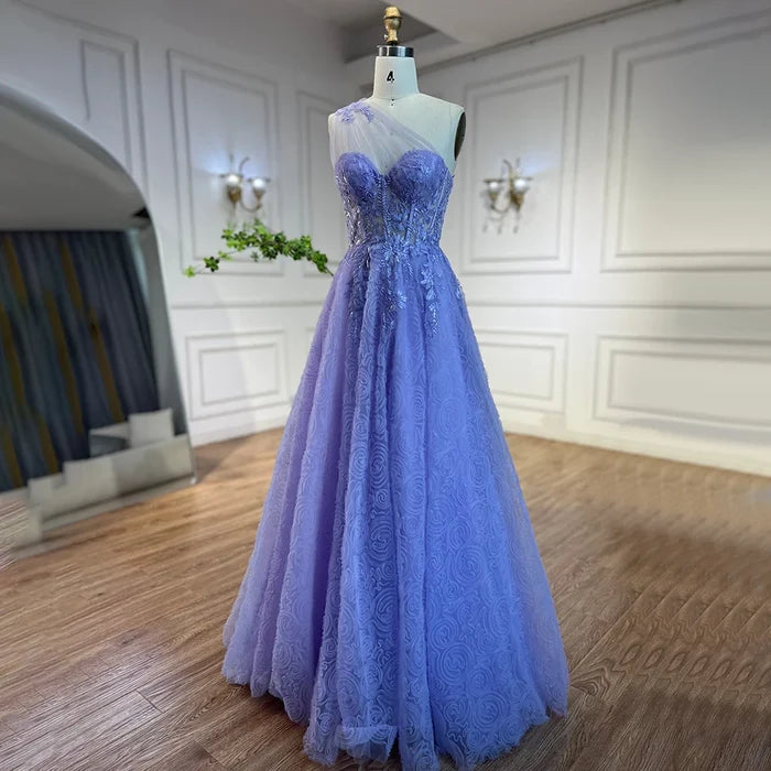 Luxury Lilac One-Shoulder A-Line Lace Prom Dress for Women's Party 2025 LA72637 - SERENE HILL
