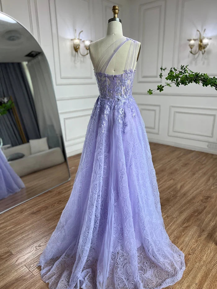 Luxury Lilac One-Shoulder A-Line Lace Prom Dress for Women's Party 2025 LA72637 - SERENE HILL