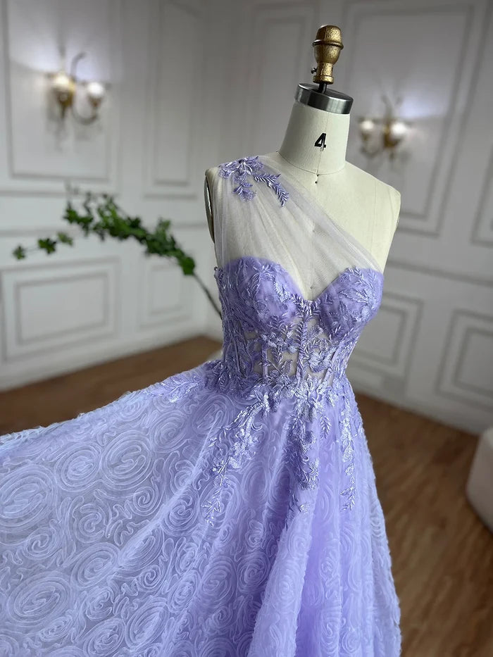 Luxury Lilac One-Shoulder A-Line Lace Prom Dress for Women's Party 2025 LA72637 - SERENE HILL