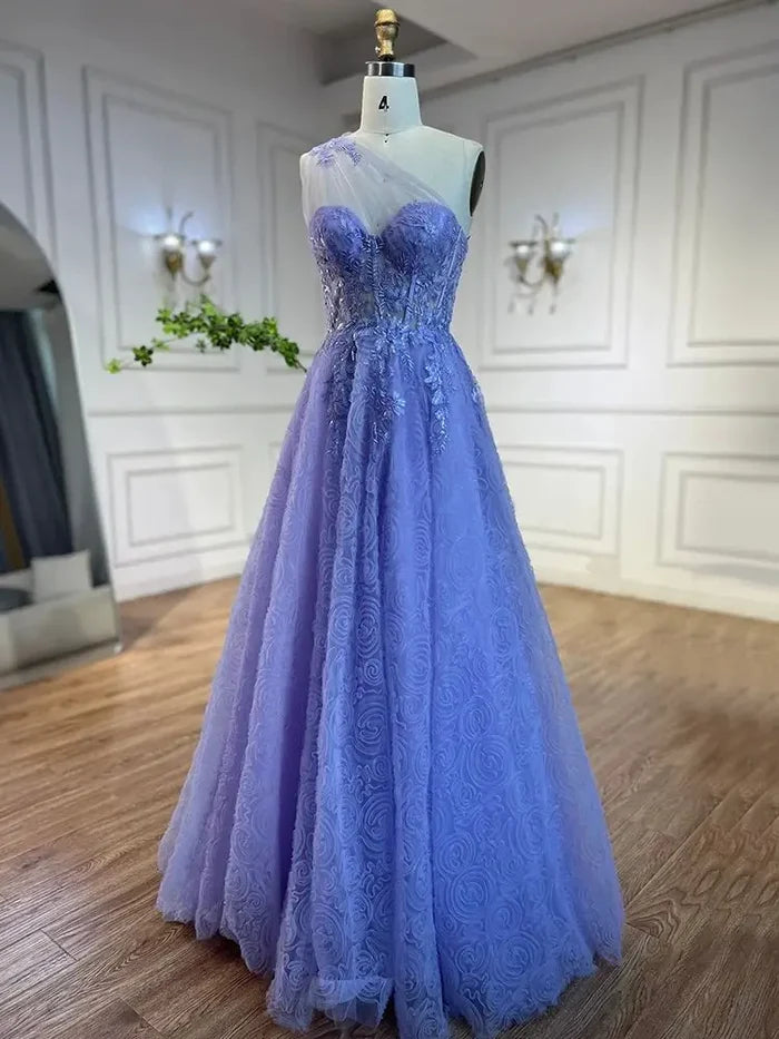 Luxury Lilac One-Shoulder A-Line Lace Prom Dress for Women's Party 2025 LA72637 - SERENE HILL