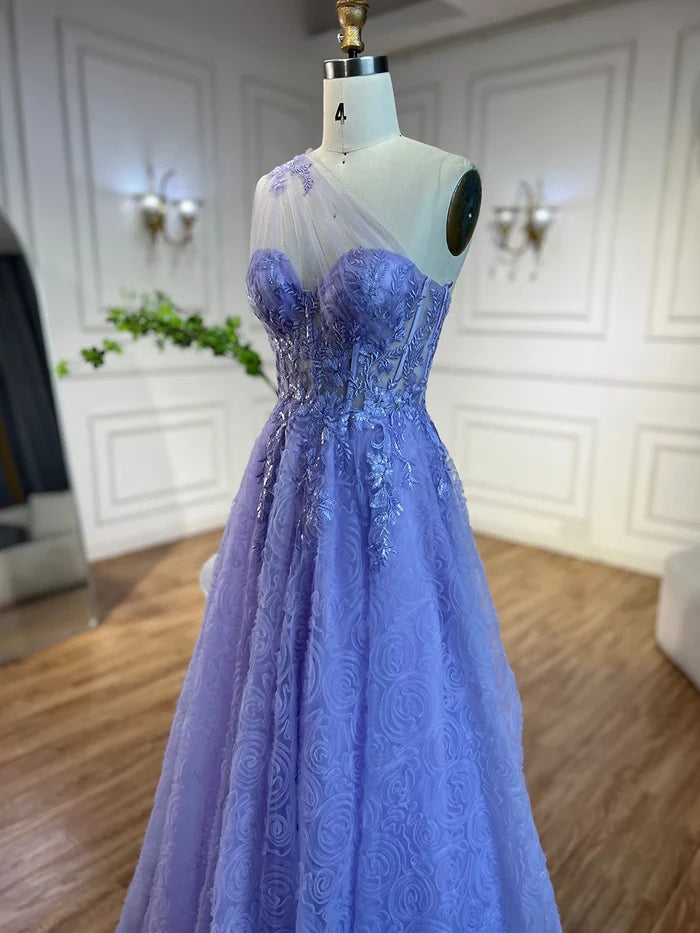 Luxury Lilac One-Shoulder A-Line Lace Prom Dress for Women's Party 2025 LA72637 - SERENE HILL
