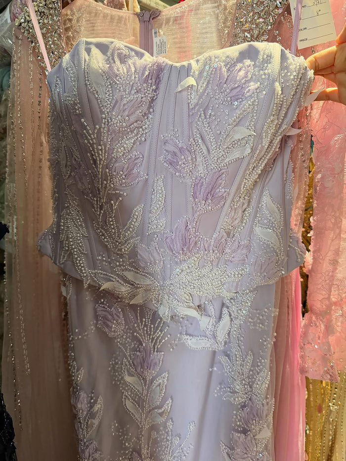 Luxury Lilac Strapless Beaded Peplum Mermaid Evening Dress LA73776 SERENE HILL