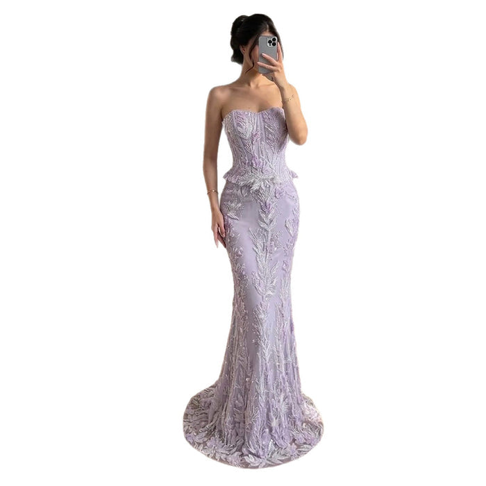 Luxury Lilac Strapless Beaded Peplum Mermaid Evening Dress LA73776 SERENE HILL