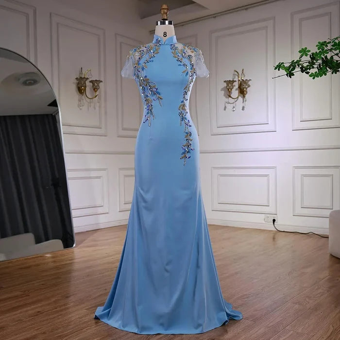 Luxury Mint Beaded Satin Mermaid Evening Dress with LA72797 - SERENE HILL