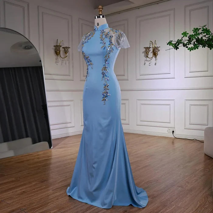 Luxury Mint Beaded Satin Mermaid Evening Dress with LA72797 - SERENE HILL