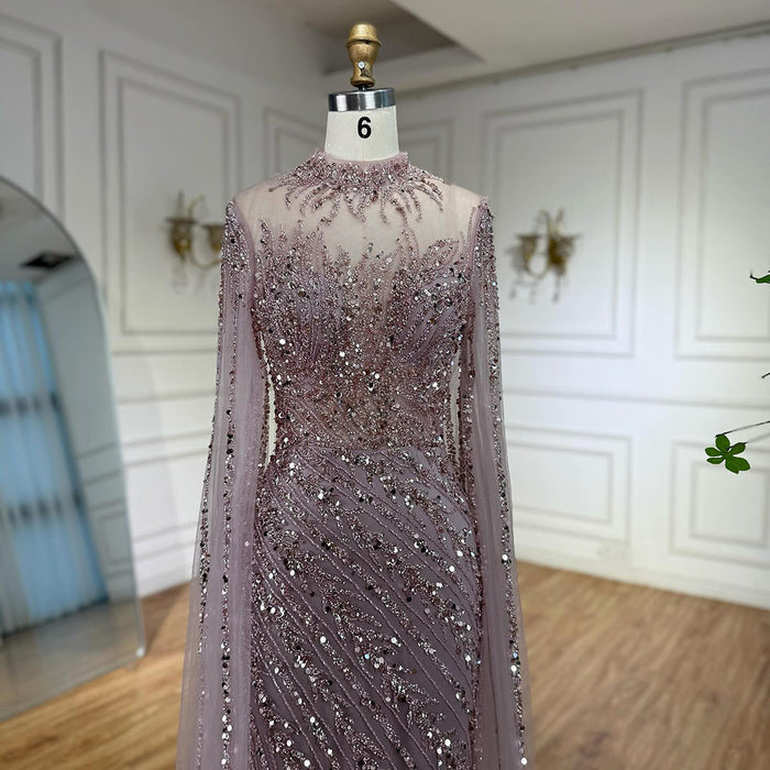 Luxury Nude Mermaid Evening Dress with Cape Sleeves LA71885A - SERENE  HILL
