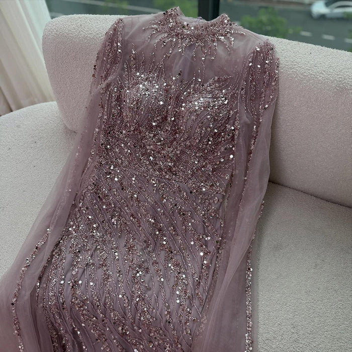 Luxury Nude Mermaid Evening Dress with Cape Sleeves LA71885A - SERENE  HILL