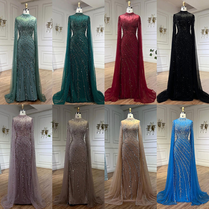 Luxury Nude Mermaid Evening Dress with Cape Sleeves LA71885A - SERENE  HILL