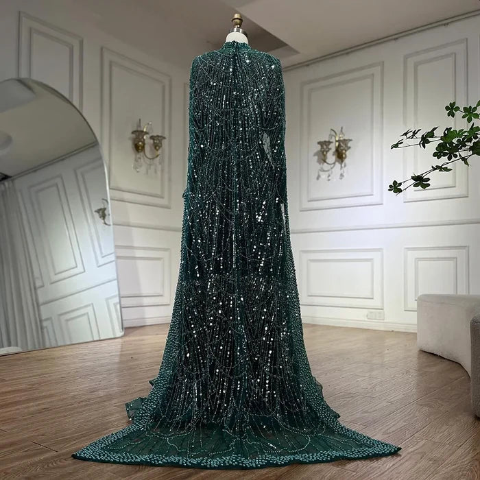 Luxury Modest Sage Green Evening Dress with Pearls LA72032B - SERENE HILL