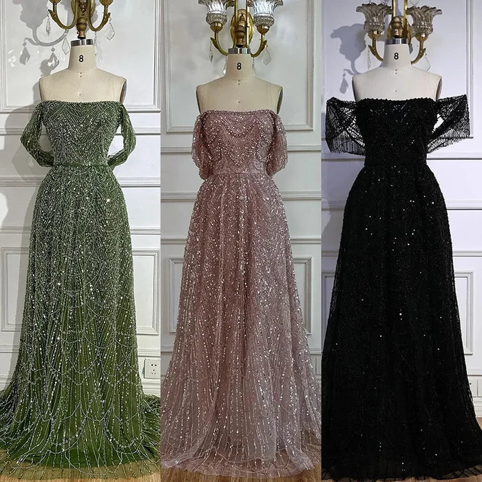 Luxury Nude A-Line Evening Gown with Pearl Beading LA72738A - SERENE HILL