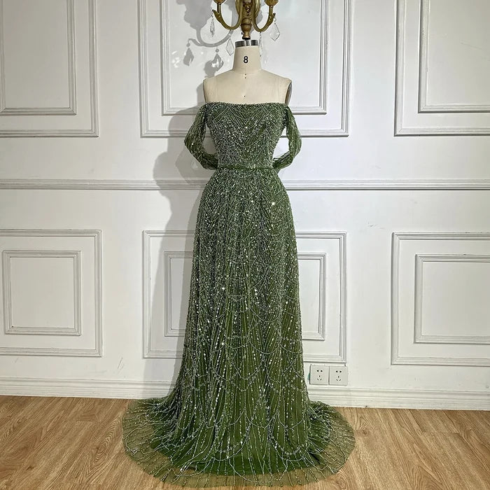 Luxury Nude A-Line Evening Gown with Pearl Beading LA72738A - SERENE HILL