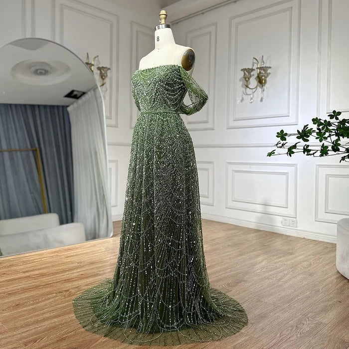 Luxury Nude A-Line Evening Gown with Pearl Beading LA72738A - SERENE HILL