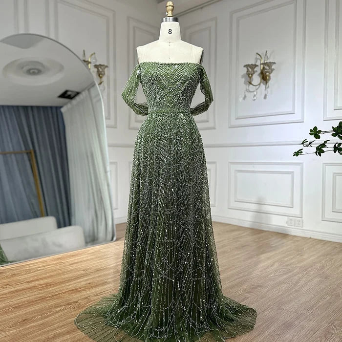 Luxury Nude A-Line Evening Gown with Pearl Beading LA72738A - SERENE HILL
