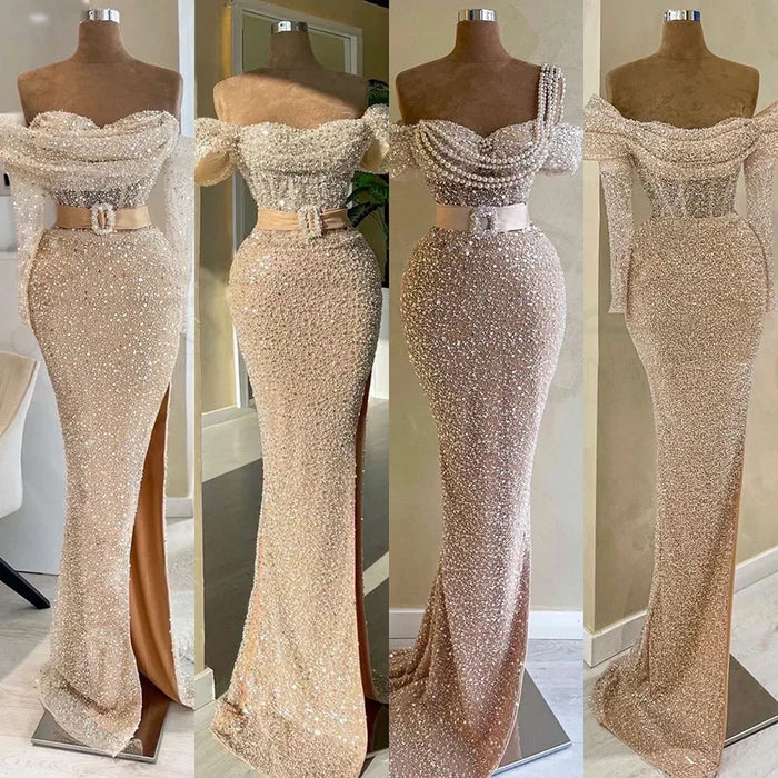 Luxury Nude Arabic One Shoulder Beaded Mermaid Evening Dress LA72318B - SERENE HILL