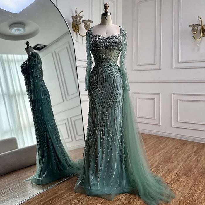Luxury Nude Beaded Crystal Evening Dress with Overskirt LA72812 - SERENE HILL