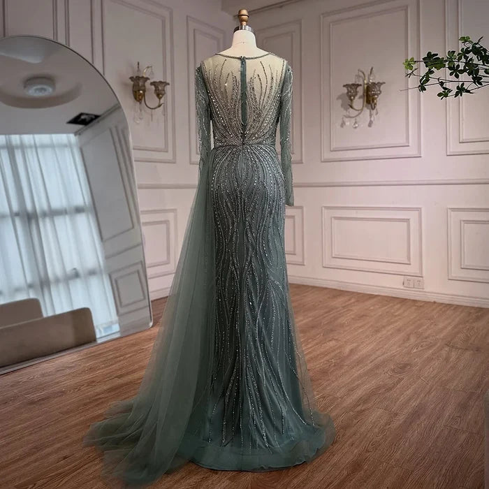 Luxury Nude Beaded Crystal Evening Dress with Overskirt LA72812 - SERENE HILL