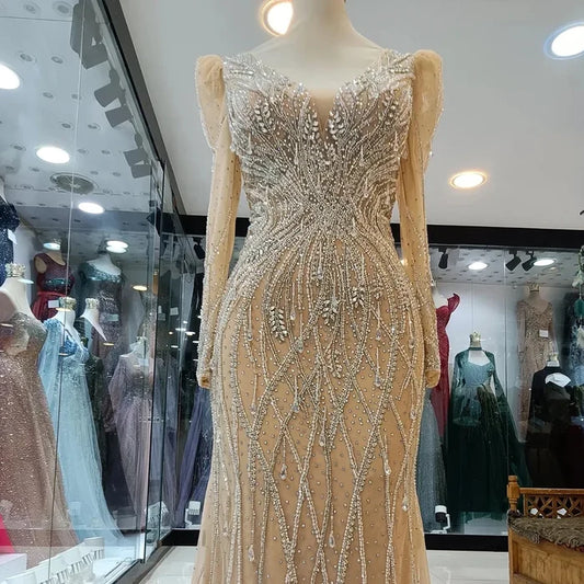 Luxury Nude Beaded Mermaid Evening Gown LA72827 for Formal Occasion - SERENE HILL
