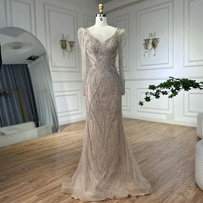 Luxury Nude Beaded Mermaid Evening Gown LA72827 for Formal Occasion - SERENE HILL