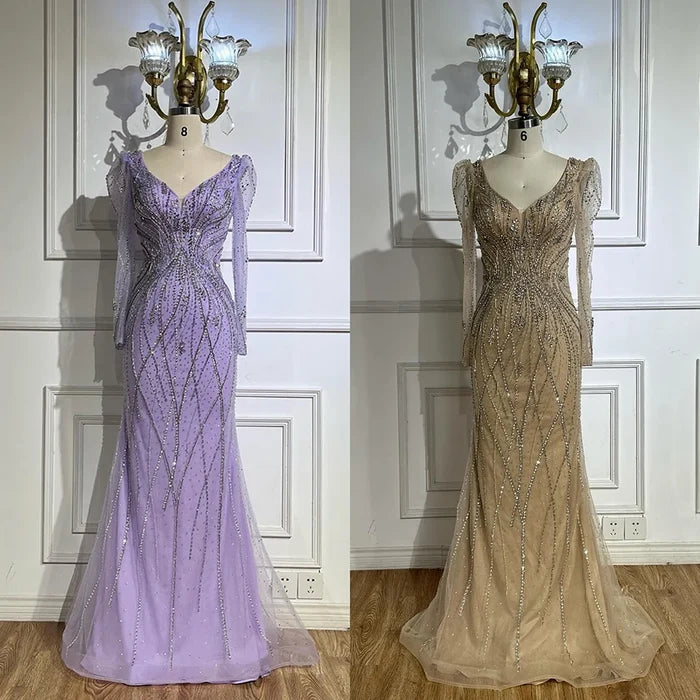 Luxury Nude Beaded Mermaid Evening Gown LA72827 for Formal Occasion - SERENE HILL