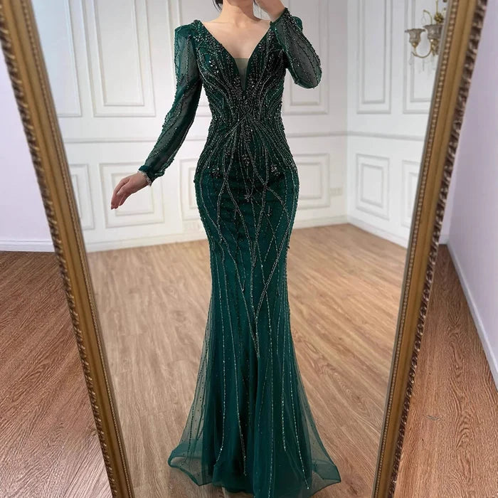 Luxury Nude Beaded Mermaid Evening Gown LA72827 for Formal Occasion - SERENE HILL