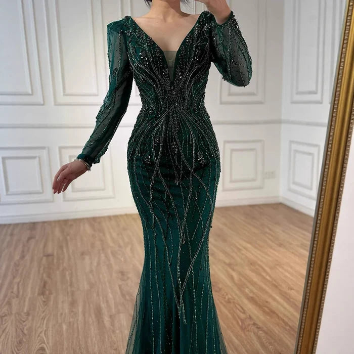 Luxury Nude Beaded Mermaid Evening Gown LA72827 for Formal Occasion - SERENE HILL