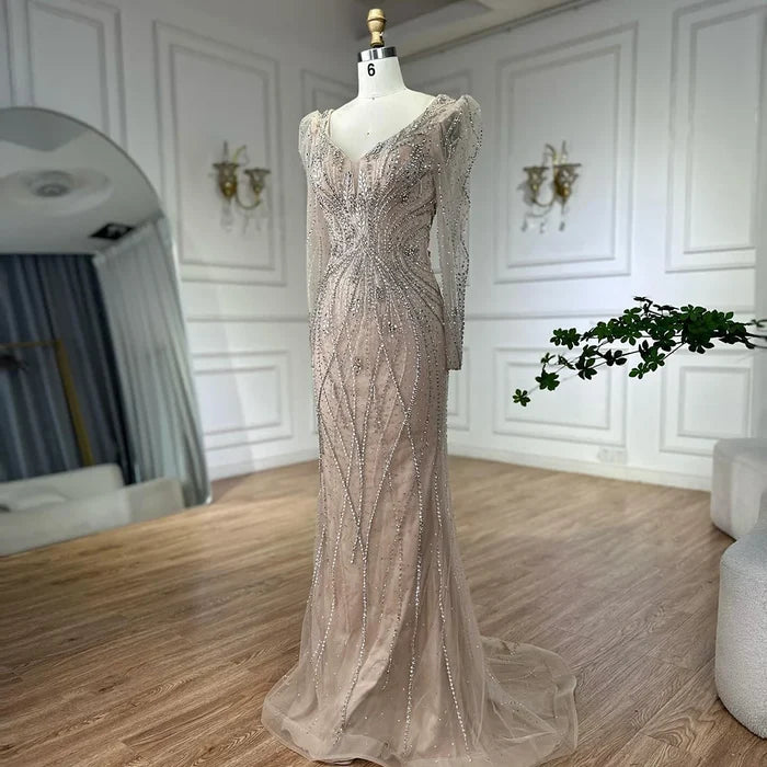 Luxury Nude Beaded Mermaid Evening Gown LA72827 for Formal Occasion - SERENE HILL