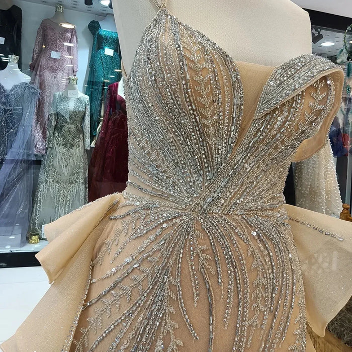 Luxury Nude Beaded Mermaid Evening Gown with Overskirt Split LA72890 - SERENE HILL
