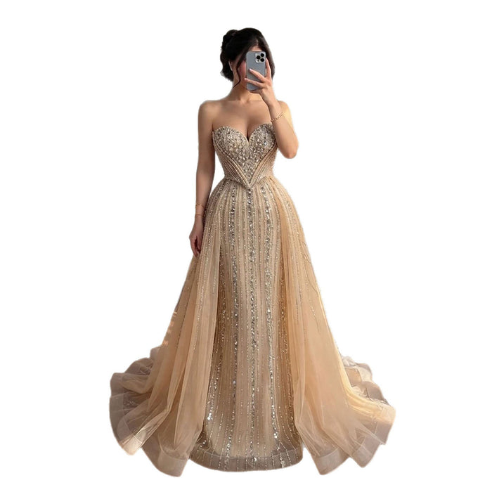 Luxury Nude Gold Crystals Beaded Mermaid Evening Dress LA73892 SERENE HILL