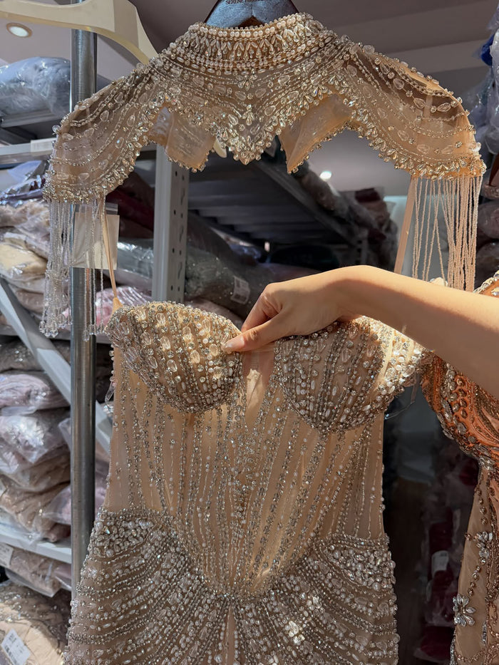Luxury Nude High Neck Beaded Tassel Mermaid Evening Dress LA73183A SERENE HILL