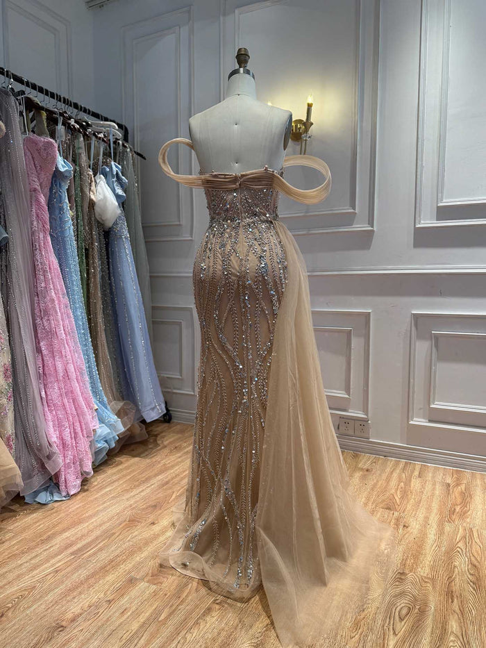 Luxury Nude Sequin Beaded Mermaid Dress With High Slit LA73914 SERENE HILL