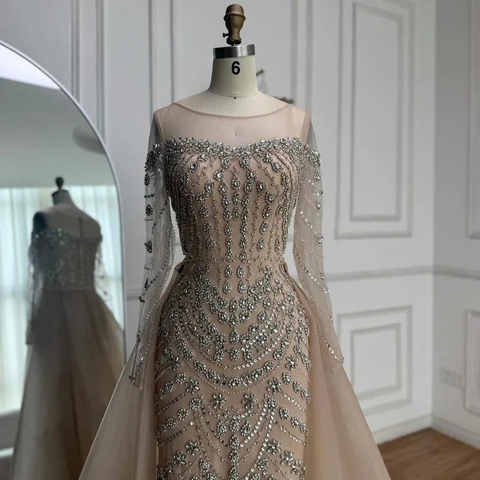 Luxury Off Shoulder Beaded Evening Dress with Long Sleeves and Train LA72930 - SERENE HILL