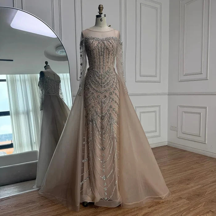 Luxury Off Shoulder Beaded Evening Dress with Long Sleeves and Train LA72930 - SERENE HILL