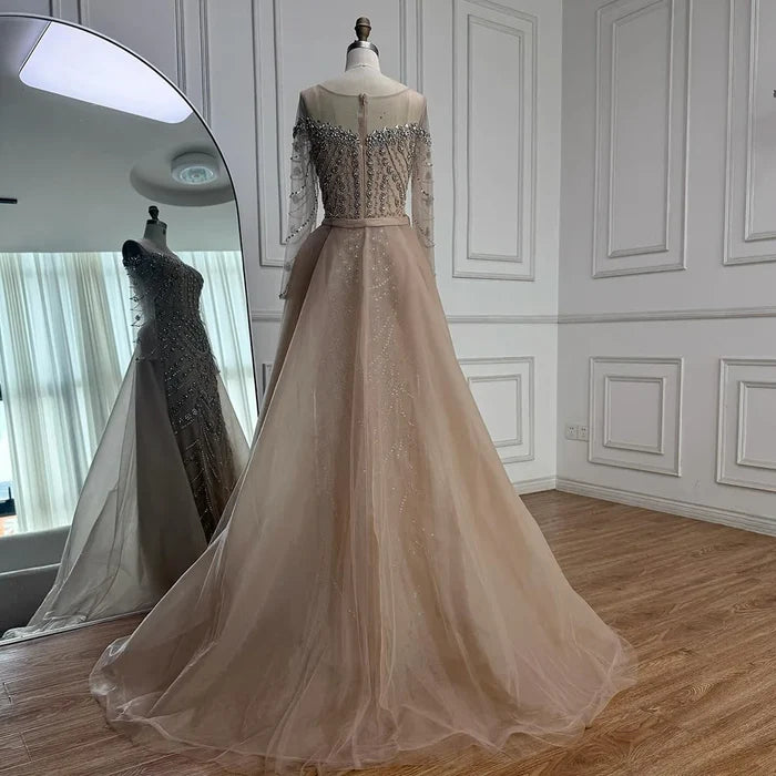 Luxury Off Shoulder Beaded Evening Dress with Long Sleeves and Train LA72930 - SERENE HILL