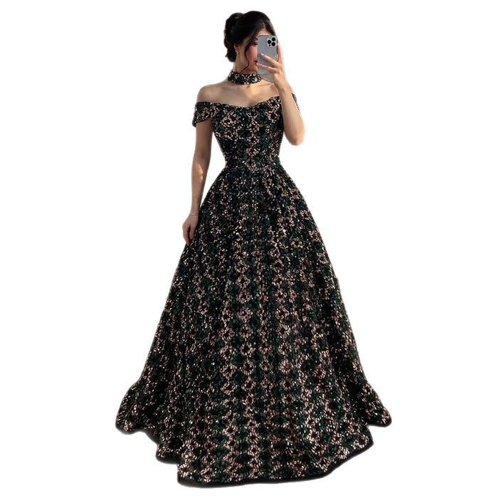 Luxury Off the Shoulder Sequined Beaded A Line Evening Dress LA73826 SERENE HILL