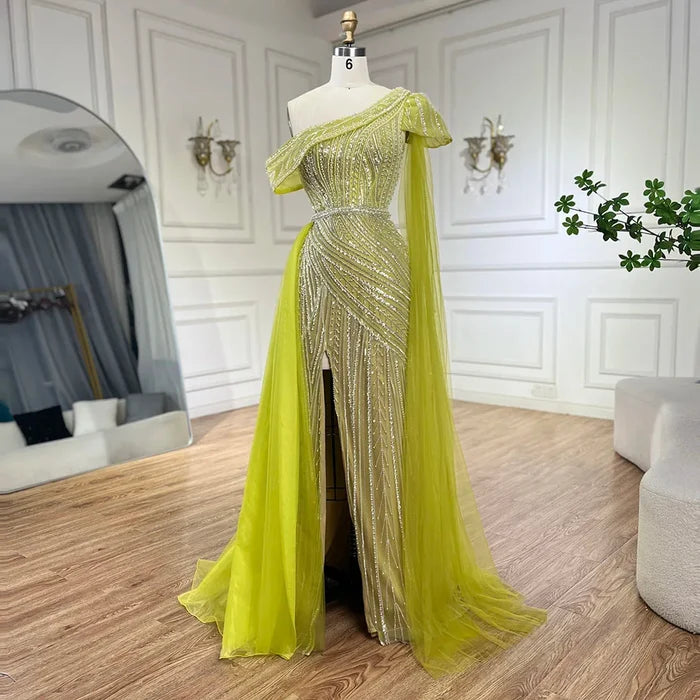 Luxury One Shoulder Blue Evening Dress with Overskirt LA72596 - SERENE HILL