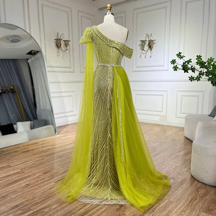 Luxury One Shoulder Blue Evening Dress with Overskirt LA72596 - SERENE HILL